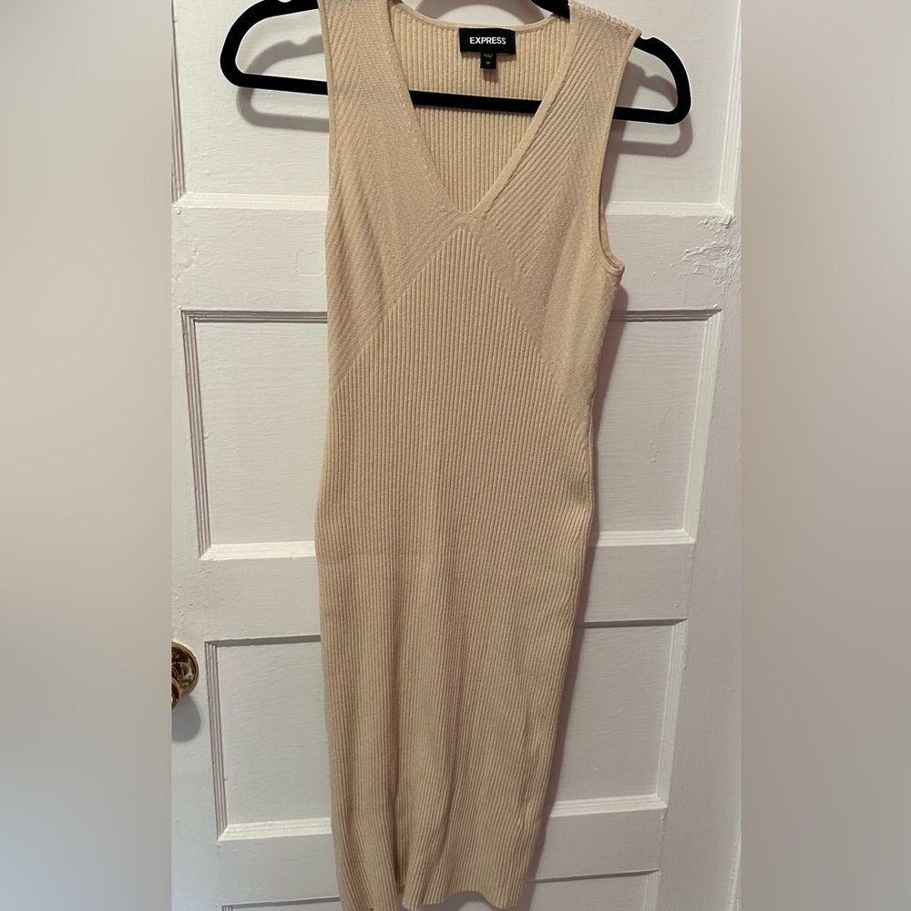 Express Ribbed V-Neck Midi Sweater Dress